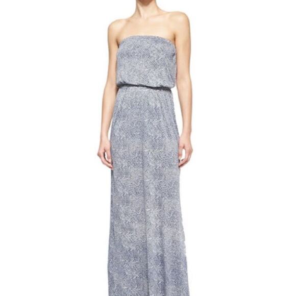 Joie Dalila blue and white geometric‎ Printed Strapless Maxi Dress - Picture 1 of 10